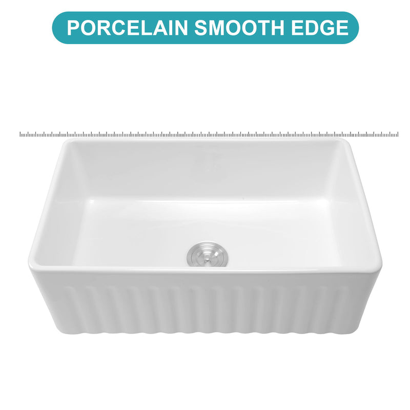 Ceramic Farmhouse Sink With Deep Basin And Stainless Steel Grid