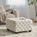 Modern Glam Ottoman With Velvet Upholstery And Button Tufted Design - Ivory