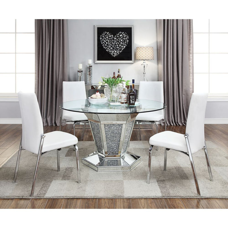 Noralie - Dining Table - Mirrored, Faux Diamonds & Clear Glass Top
