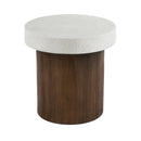 Mgo Cylindrical Side Table With Faux Stone Top And Wood Faux Base - Antique White / Natural