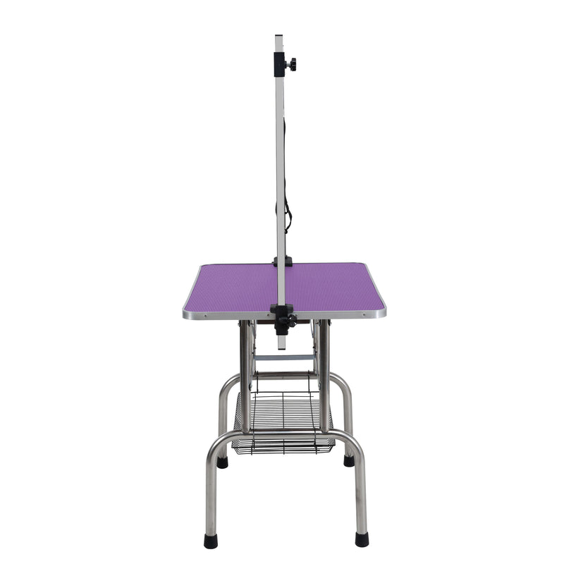 Folding Dog Pet Grooming Table Stainless Steel Frame Rubber Mat On Board With Adjustable Arm And Clamps Pet Dog Cat Grooming Table