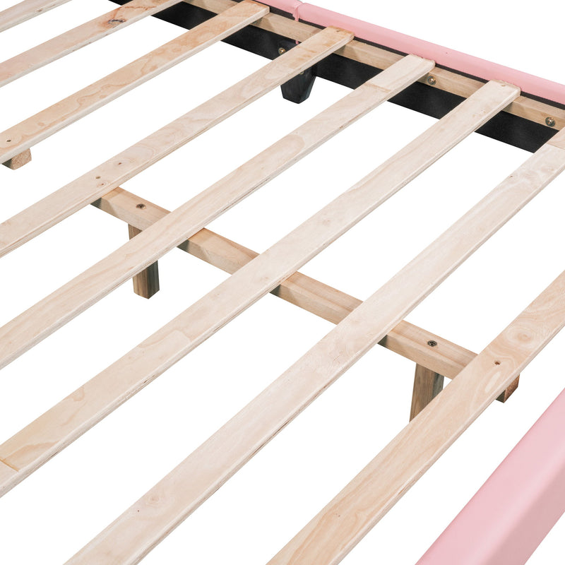 Upholstered Leather Platform Bed With Rabbit Ornament