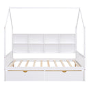 Wooden Full Size House Bed with 2 Drawers,Kids Bed with Storage Shelf, White(Expected Arrival Time: 5.15)