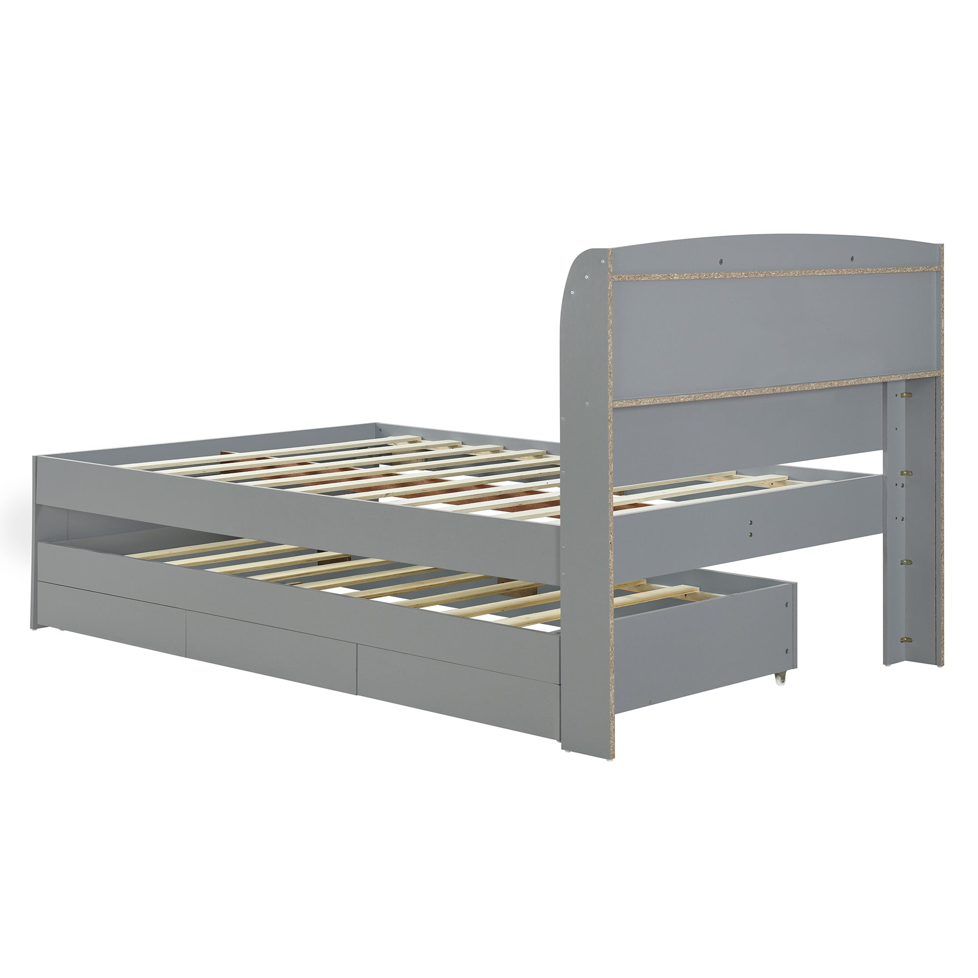 Full XL Size Platform Bed with Storage LED Headboard, Charging Station, Twin Size Trundle and 2 Drawers, Gray - Atlantic Fine Furniture Melbourne FL
