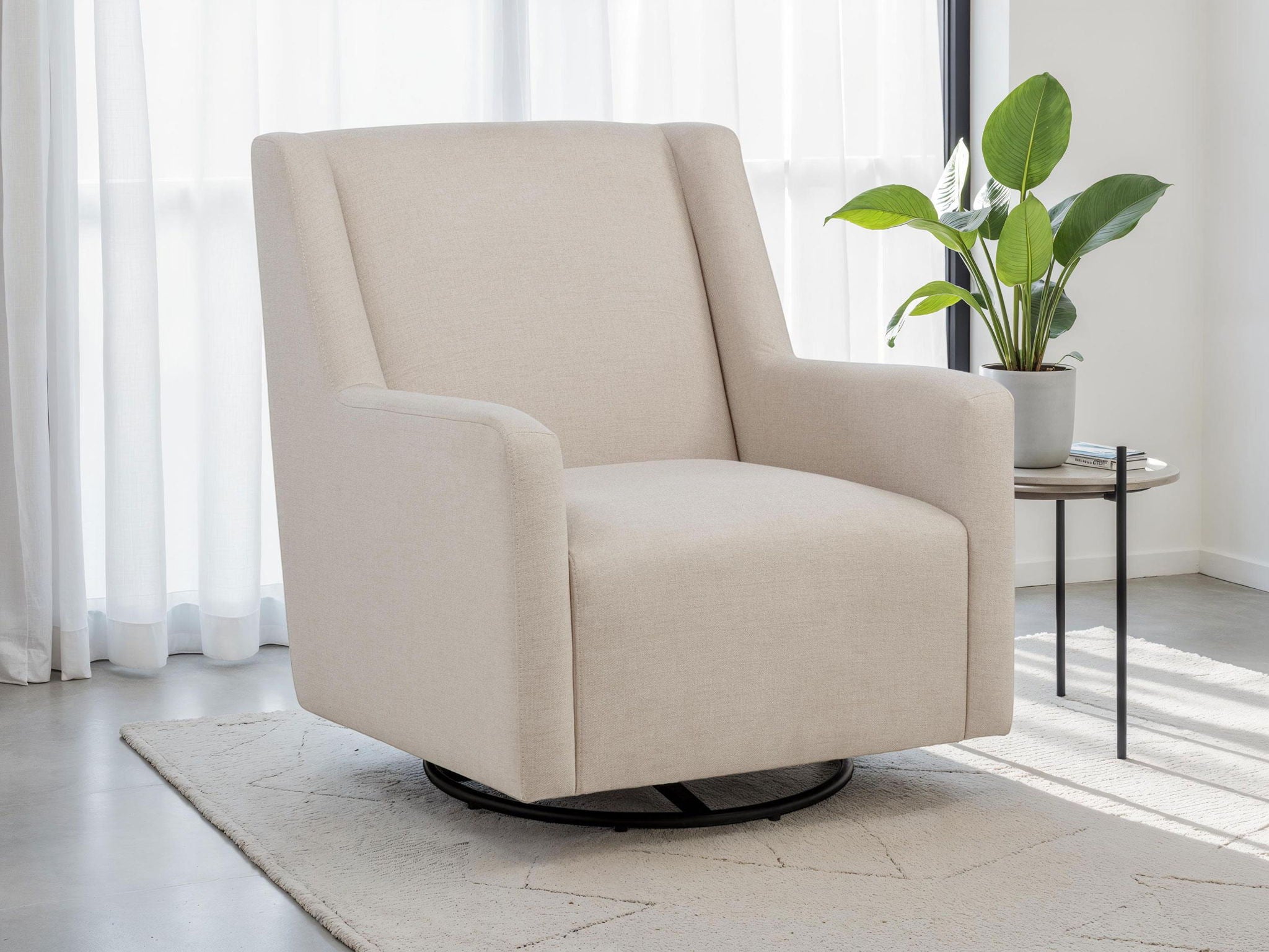 Sorrel Fabric Upholstered Swivel Glider Arm Chair Latte