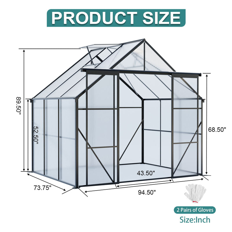 Double Door Polycarbonate Greenhouse Raised Base And Anchor Aluminum Heavy Duty Walk In Greenhouses For Outdoor Backyard In All Season