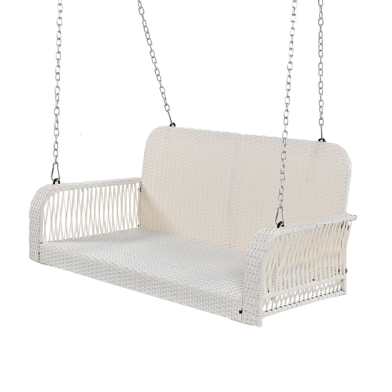 PE Wicker Porch Swing, 2 Seater Hanging Bench With Chains, Patio Furniture Swing For Backyard Garden Poolside