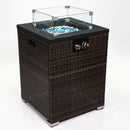 Propane Gas Square Fire Pit, Tile Tabletop With Beautiful Wicker Base For Outside