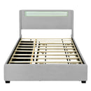 Full Size Upholstered Platform Bed with LED Frame, with Twin  Size Trundle and 2 drawers, Teddy Fleece, Gray