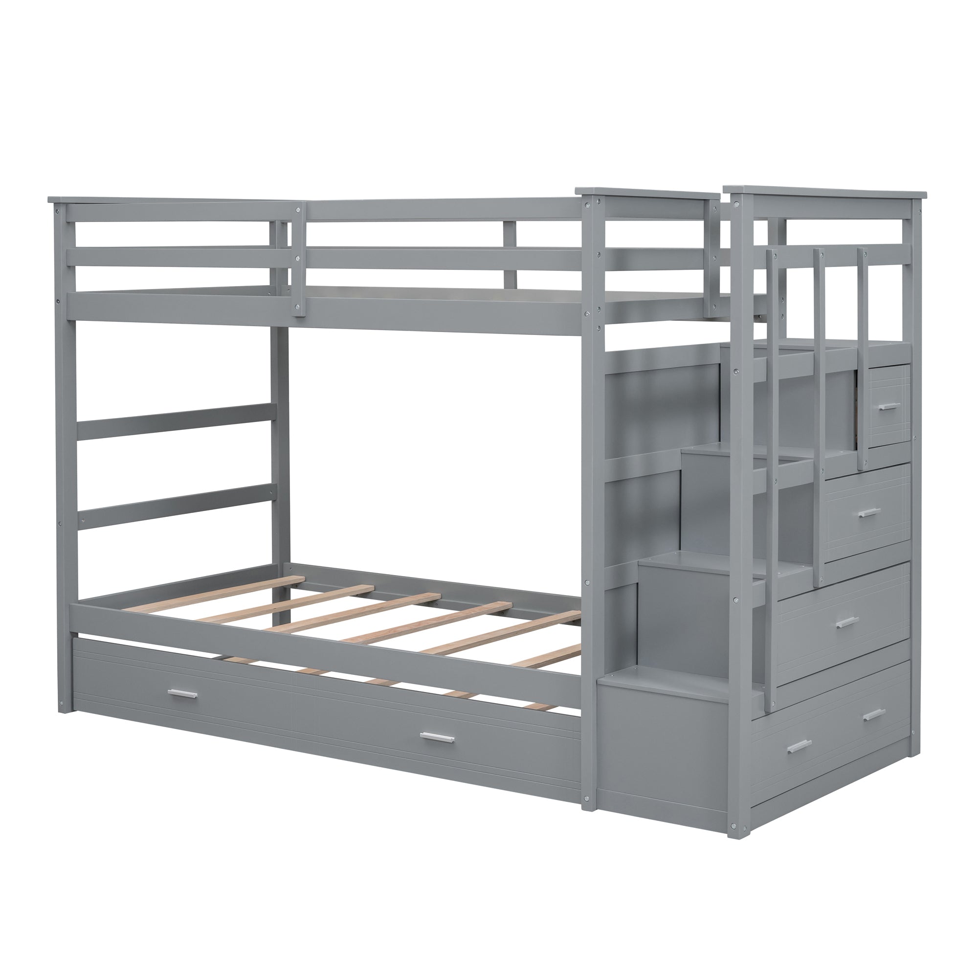 Twin Over Twin Bunk Bed with Trundle and Staircase,Gray(OLD SKU:LT000068AAE) - Atlantic Fine Furniture Melbourne FL