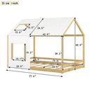 Full Size House Bed with Roof and Window - White+Natural
