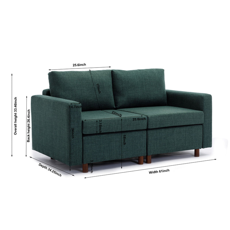 2 Seat Module Sectional Sofa Couch With 2 Ottoman For Living Room, Seat Cushion And Back Cushion Non-Removable And Non-Washable