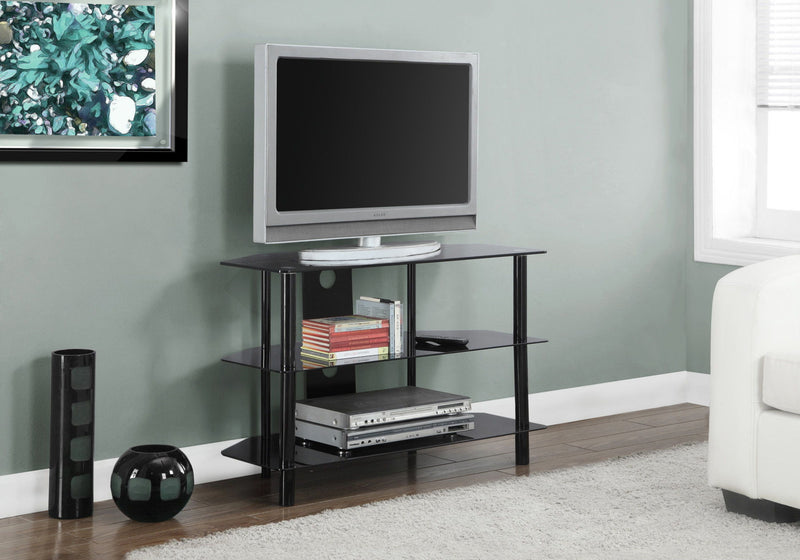 TV Stand, 36 Inch, Console, Media Entertainment Center, Storage Shelves, Contemporary & Modern - Black