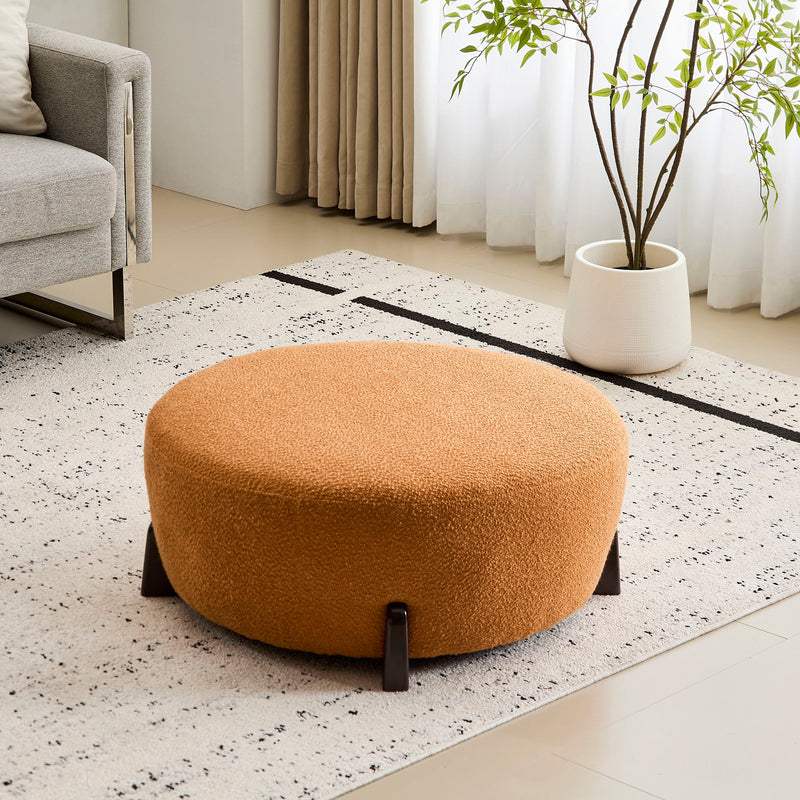 Modish - Round Ottoman - Natural Wood / Pumpkin Orange
