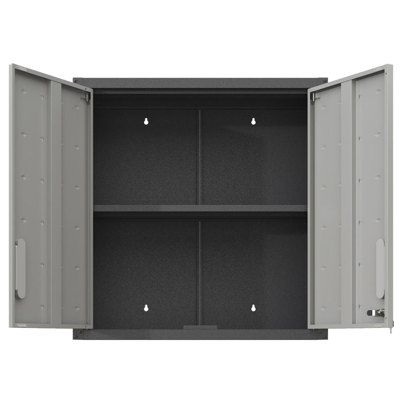 Metal Wall Mounted Tool Storage Cabinet With 2 Locking Doors, Adjustable Shelf, And Drawer