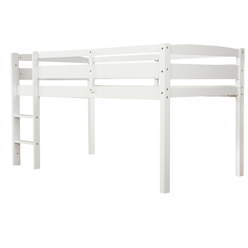 Twin Wood Loft Bed Low Loft Beds with Ladder,Twin,White(OLD SKU :WF192082AAK)