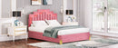 Queen Size Upholstered Platform Bed With LED Lights And 4 Drawers, Stylish Irregular Metal Bed Legs Design - Pink