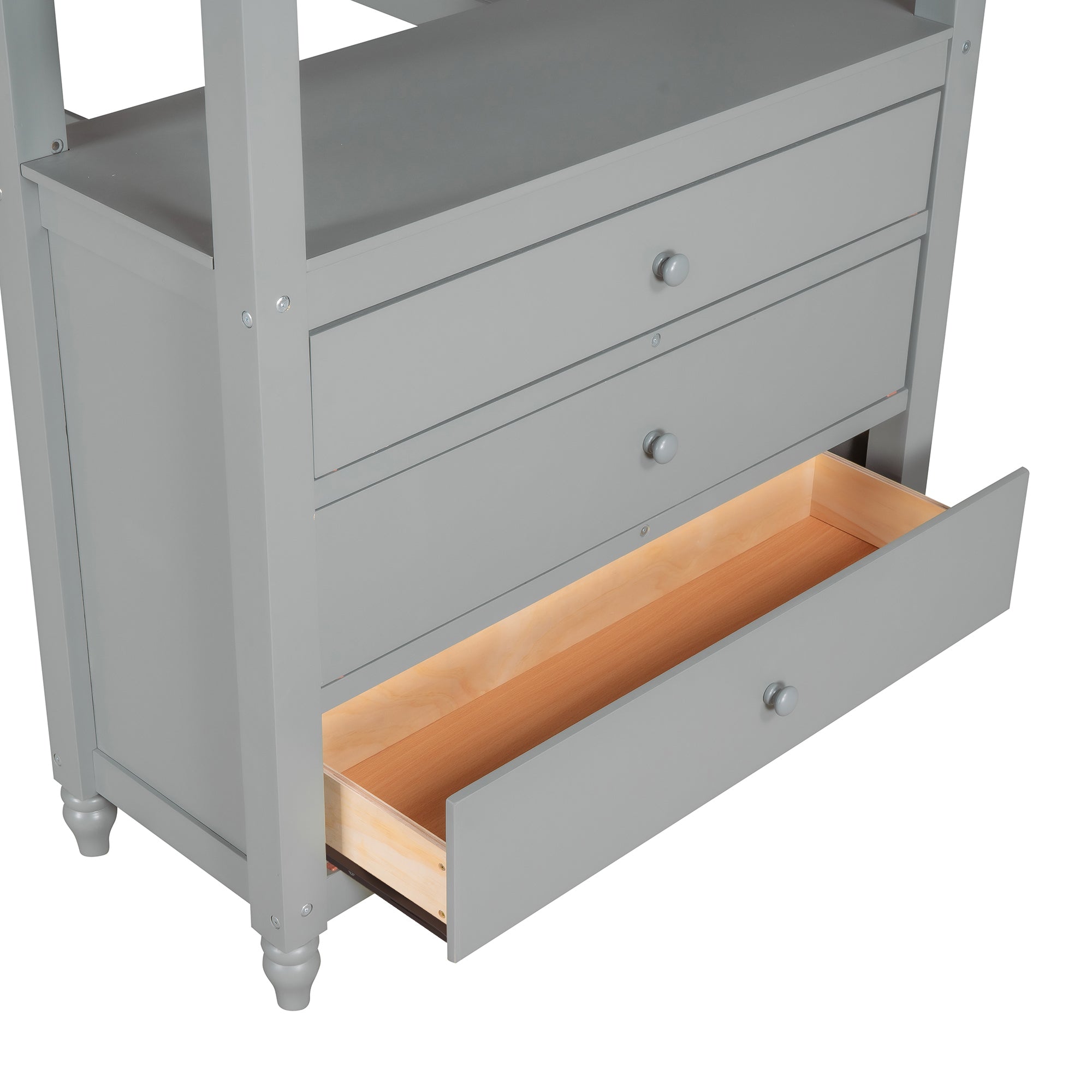 Twin size Loft Bed with Drawers and Desk, Wooden Loft Bed with Shelves - Gray(OLD SKU: LT001530AAE) - Atlantic Fine Furniture Melbourne FL