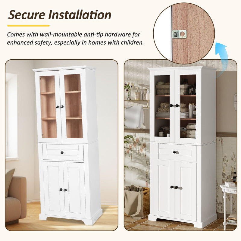 Bathroom Storage Cabinet, Adjustable Shelves & Drawer, Freestanding Linen Tower