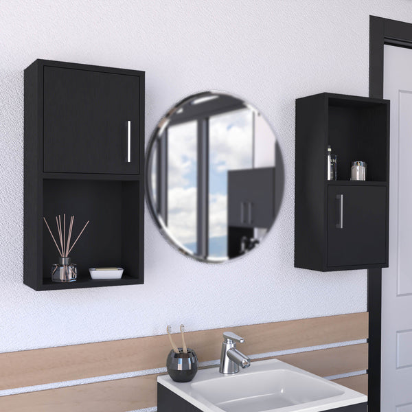 Wall Mounted Bathroom Medicine Cabinet Eak Two Doors, Two Shelves - Black