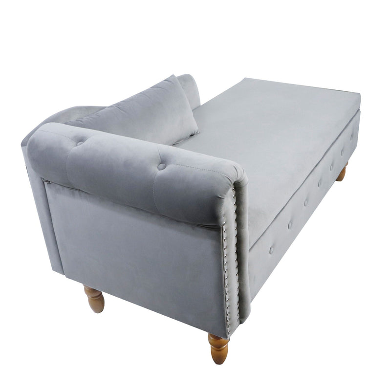 Chaise Lounge Indoor, Velvet Lounge Chair For Bedroom With Storage & Pillow, Modern Upholstered Rolled Arm Chase Lounge For Sleeping With Nailhead Trim For Living Room Bedroom Office
