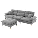 L Shaped Convertible Sectional Sofa 4 Seat Tufted Couch Set With Two Tone Adjust Legs Cloud Movable Ottoman