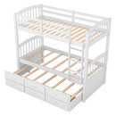 Bunk Bed With Trundle And Drawers, Arched Headboard And Footboard
