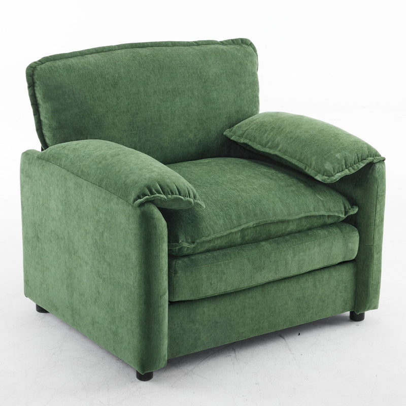 Oversized Reading Armchair With Thick Cushions, High Back Support