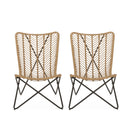 Wicker Chair With Geometric Cross Base, (Set of 2) - Light Brown
