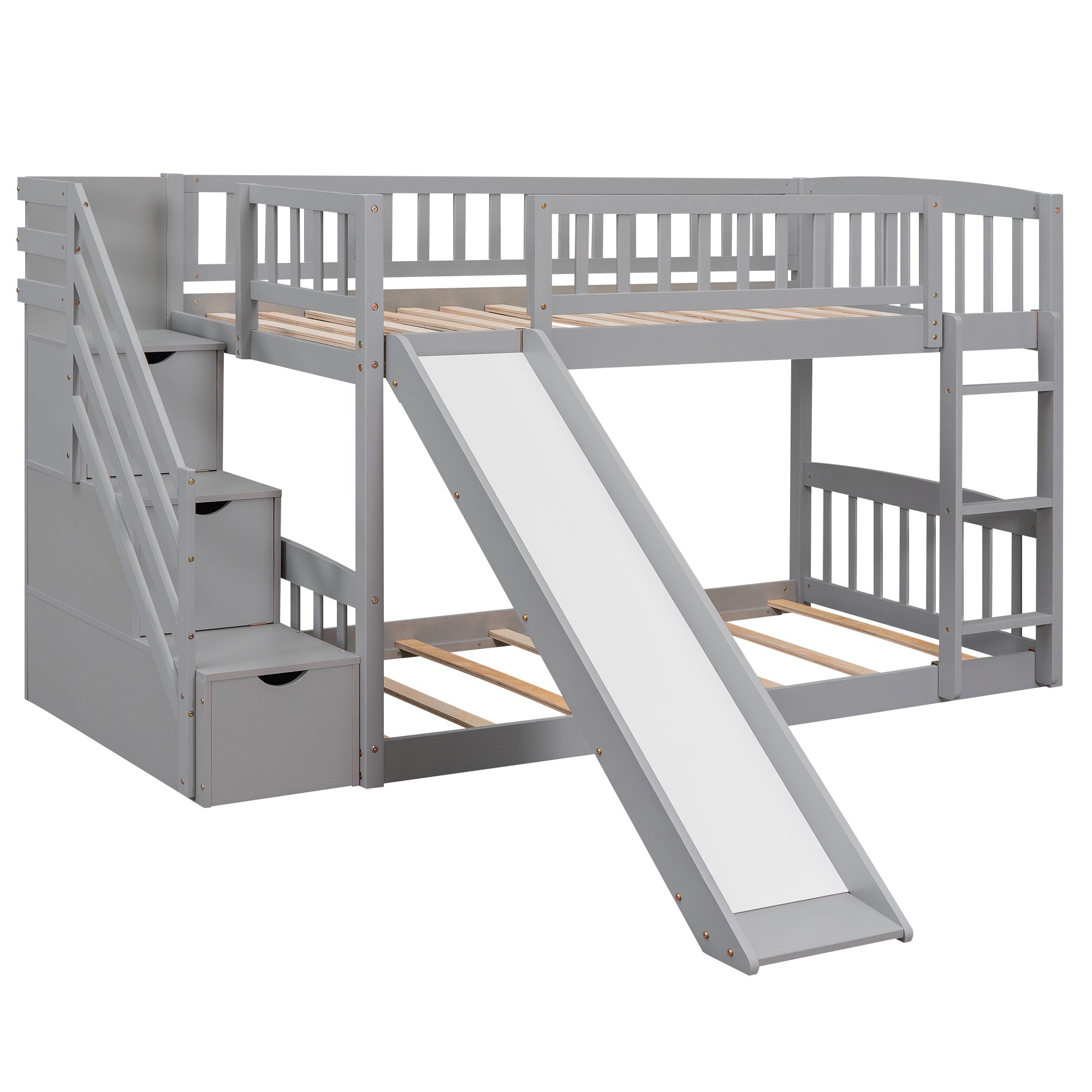 Stairway Twin over Twin Bunk Bed with Two Drawers and Slide, Gray(OLD SKU :LT000155AAE) - Atlantic Fine Furniture Melbourne FL