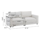 Modern Square Arm Sofa With Soft Fabric Upholstery, Deep Cushions
