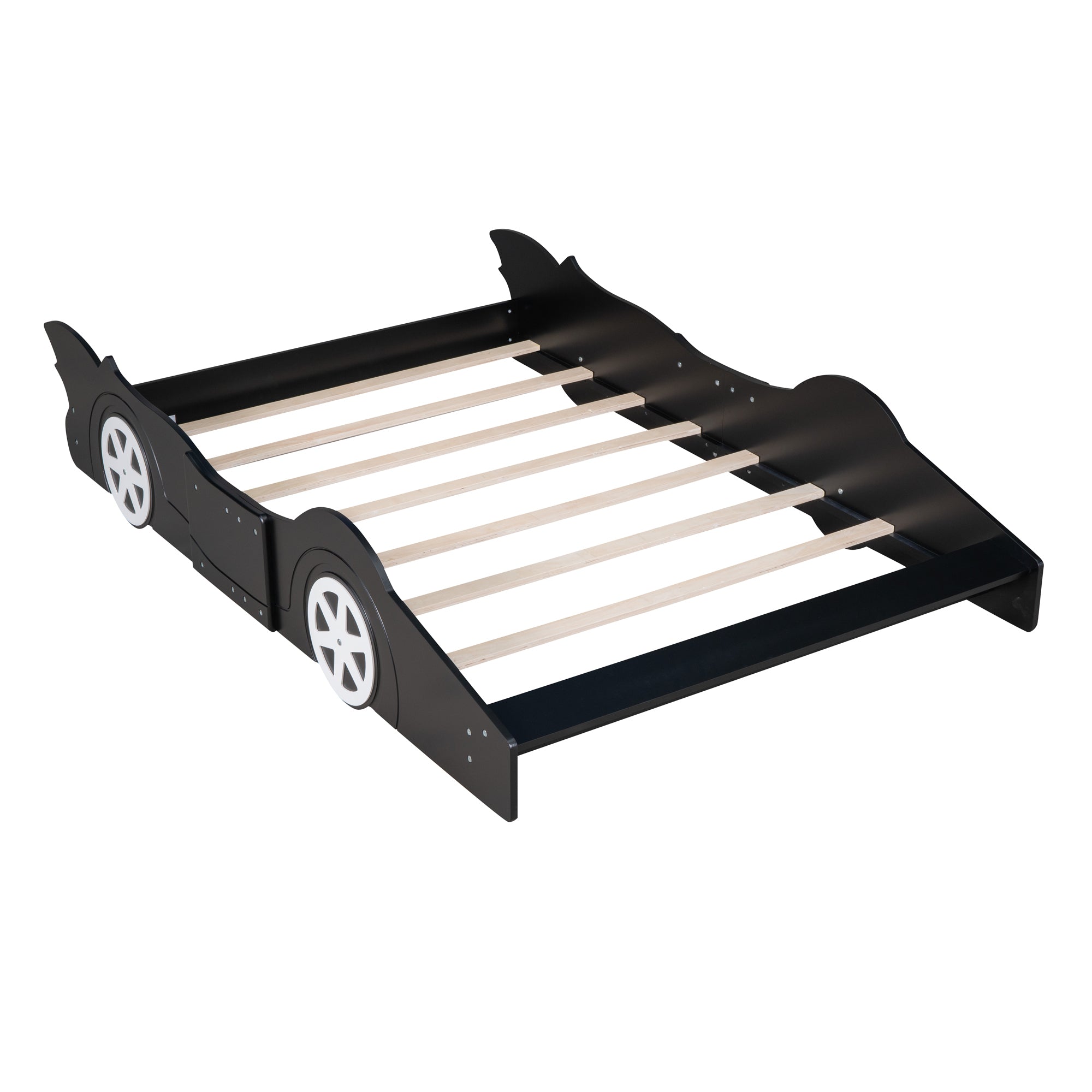 Full Size Race Car-Shaped Platform Bed with Wheels,Black - Atlantic Fine Furniture Melbourne FL