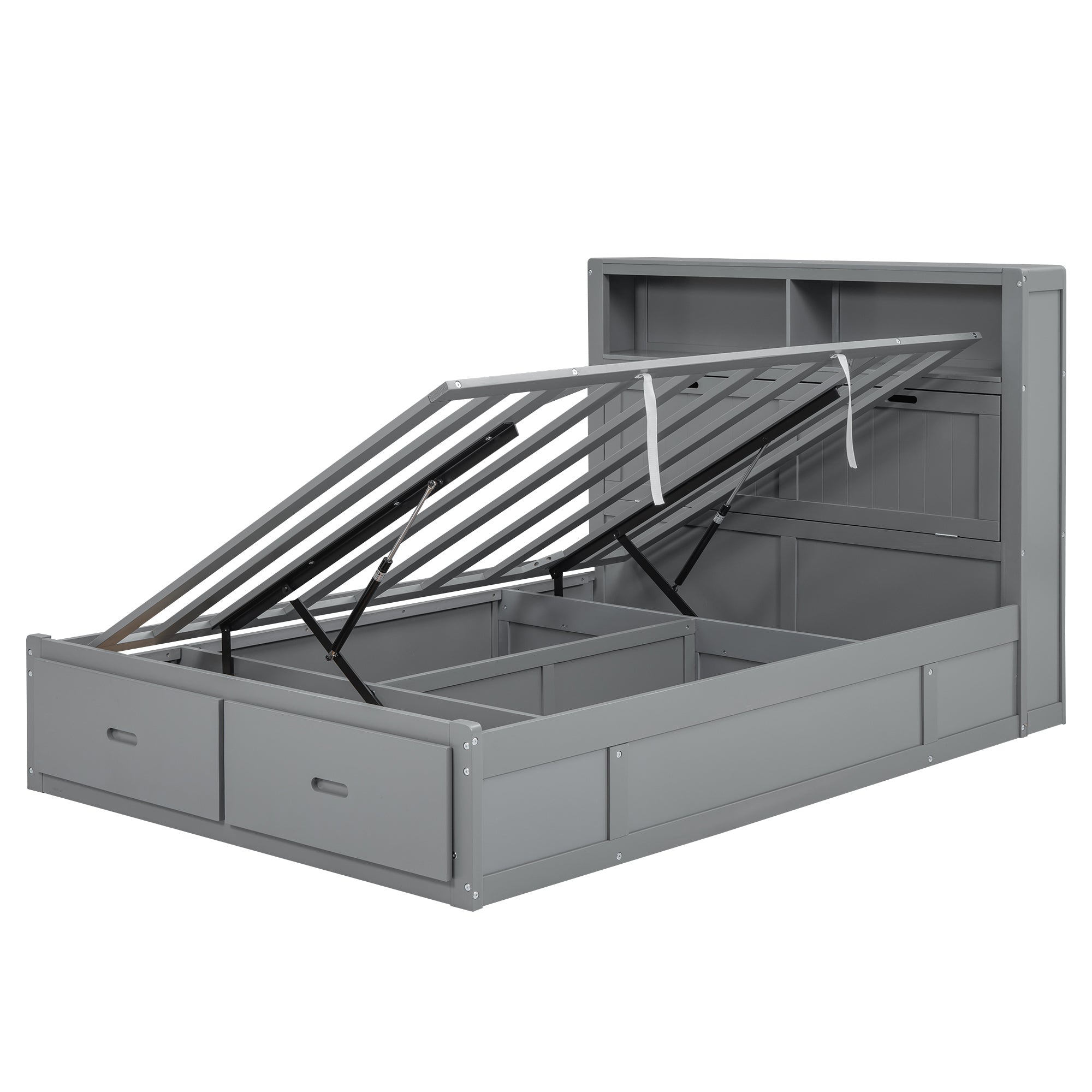 Wood Queen Size Hydraulic Platform Bed with Storage LED Headboard, Charging Station and 2 Drawers, Gray - Atlantic Fine Furniture Melbourne FL