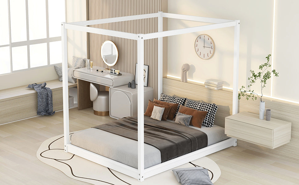Queen Size Canopy Platform Bed with Support Legs,White - Atlantic Fine Furniture Melbourne FL