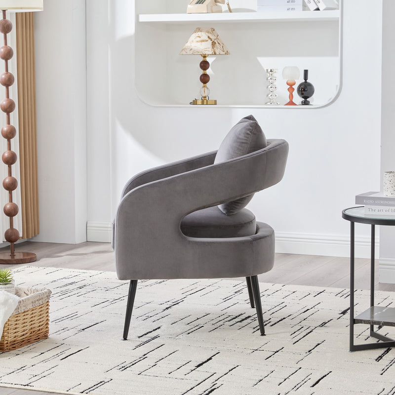 Open Back Accent Chair, Round Sofa Lounge Armchair - Charcoal