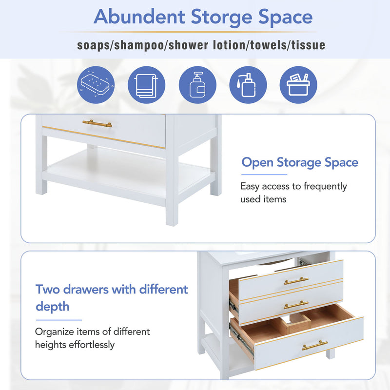 Modern Bathroom Vanity Cabinet, Combo With Open storage, Two Drawers