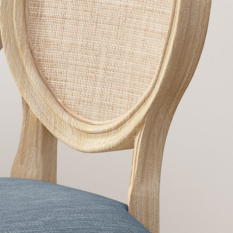 Elegant Dining Chair Set With Cane And Fabric Upholstery