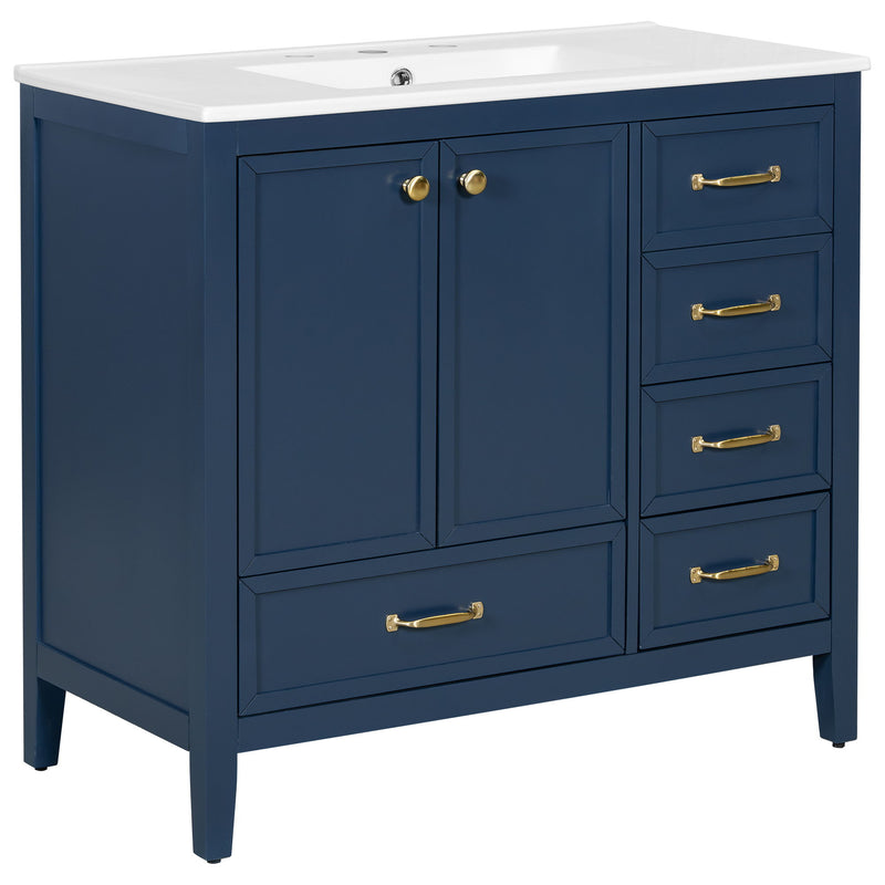 Elegant Vintage Bathroom Vanity With Sink And Soft Closing Door, 4 Drawers Of Different Sizes Frame