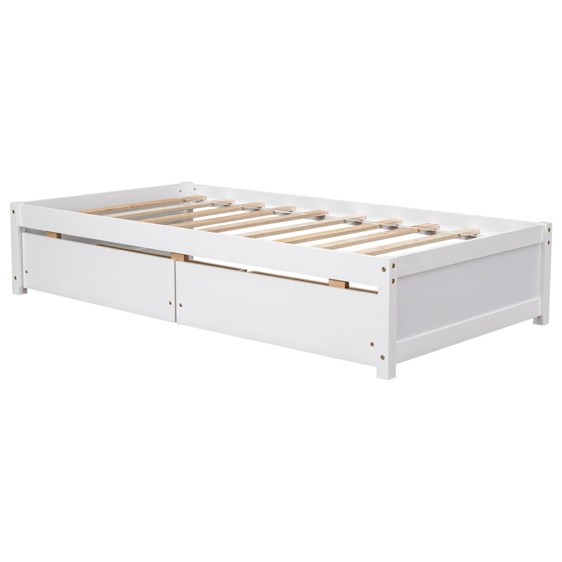 Twin Bed with 2 Drawers, Solid Wood, No Box Spring Needed ,White(New SKU:W504P149042)