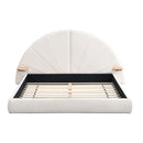 Queen Arched Bed With Small Table, Floor Standing Design - Beige