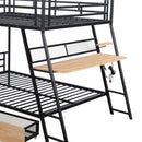 Full Size Bunk Bed With Built In Desk, Light, And 2 Drawers - Black