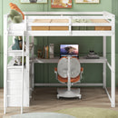 Full Size Loft Bed with Desk and Shelves,Two Built-in Drawers,White(Old SKU: SM000416AAK)