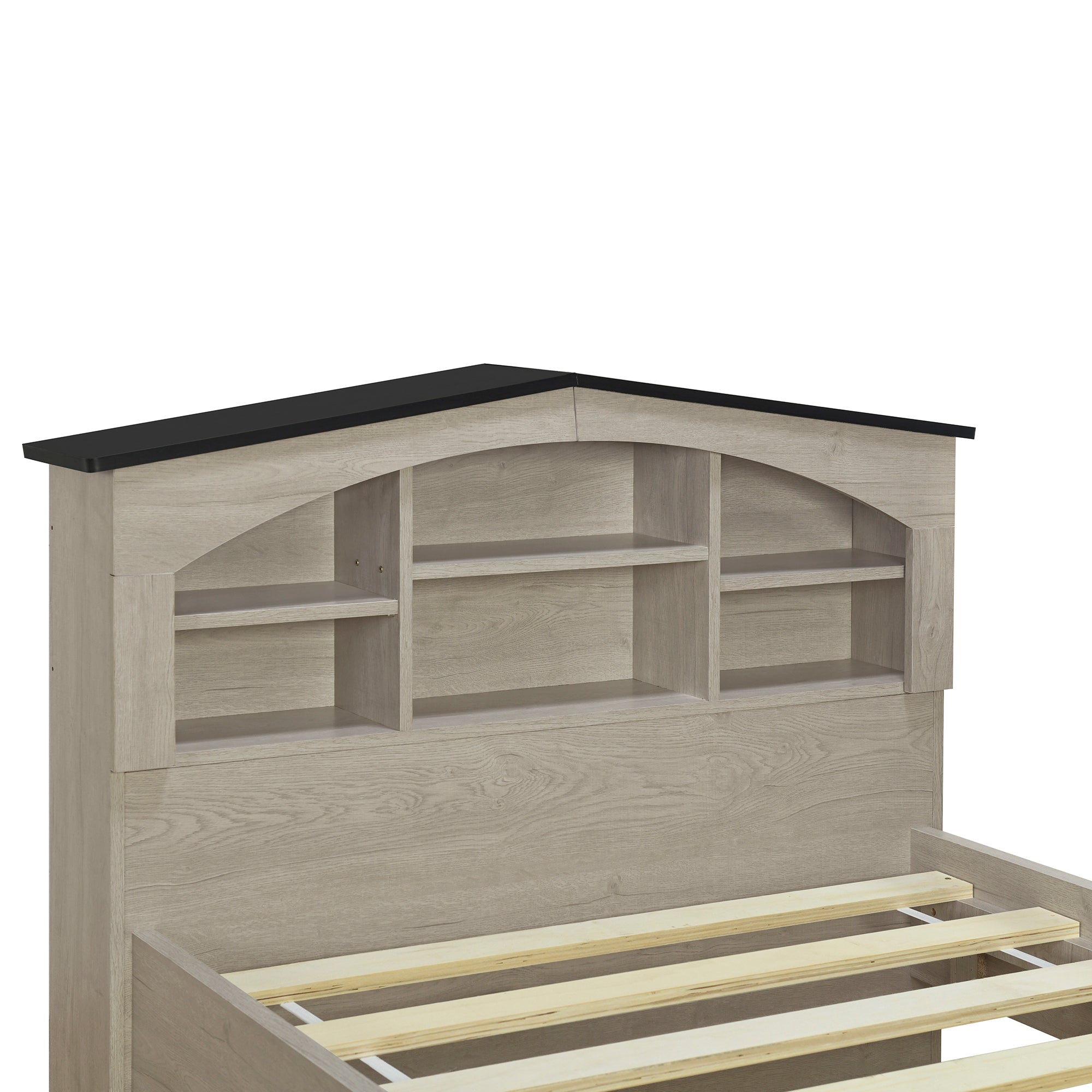 Twin Size Wood Platform Bed with House-shaped Storage Headboard and Trundle, Gray - Atlantic Fine Furniture Melbourne FL