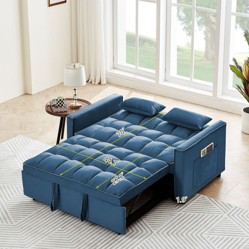 Modern Convertible Sleeper Sofa Couch With Pull Out Bed With Pillows & Side Pockets For Small Space, Living Room - Peacock Blue