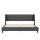King Size Bed Frame Upholstered Bed Frame Platform ,Non-adjustable Headboard Linen Fabric Headboard Wooden Slats Support/No Box Spring Needed/Easy Assembly/Mattress Foundation, Drak gray