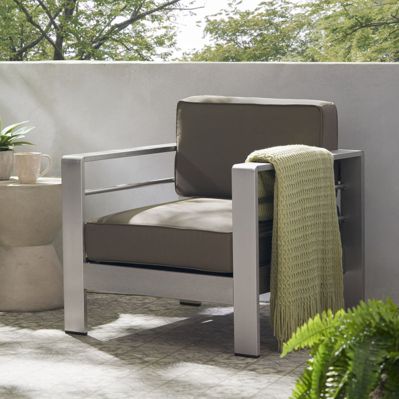 Outdoor Aluminum Club Chair With Cushion - Gray