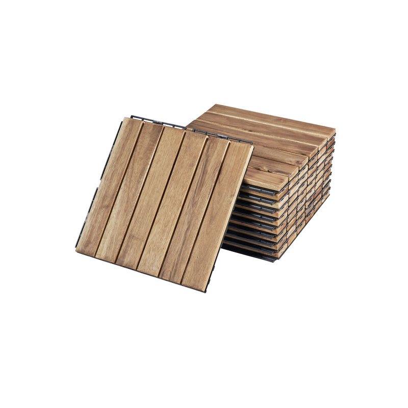 Interlocking Deck Tiles Striped Pattern, Square Acacia Hardwood Outdoor Flooring For Patio, Bancony, Pool Side