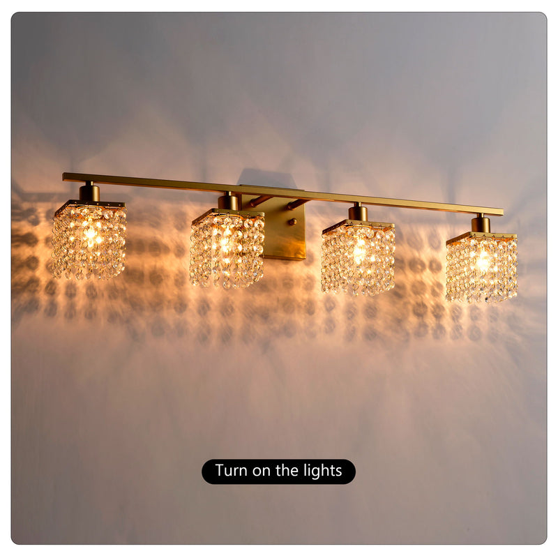 4 Light Bathroom Light, Modern Vanity Lights With Crystal Shade, Vintage Light Fixture Bathroom Over Mirror Wall Lights For Kitchen Dinning Room Bedroom Hallway (Does Not Include Light Bulbs) - Gold
