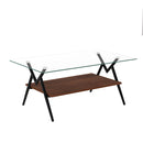 Rectangle Coffee Table With Tempered Glass Top And Shelf, Modern Table For Living Room
