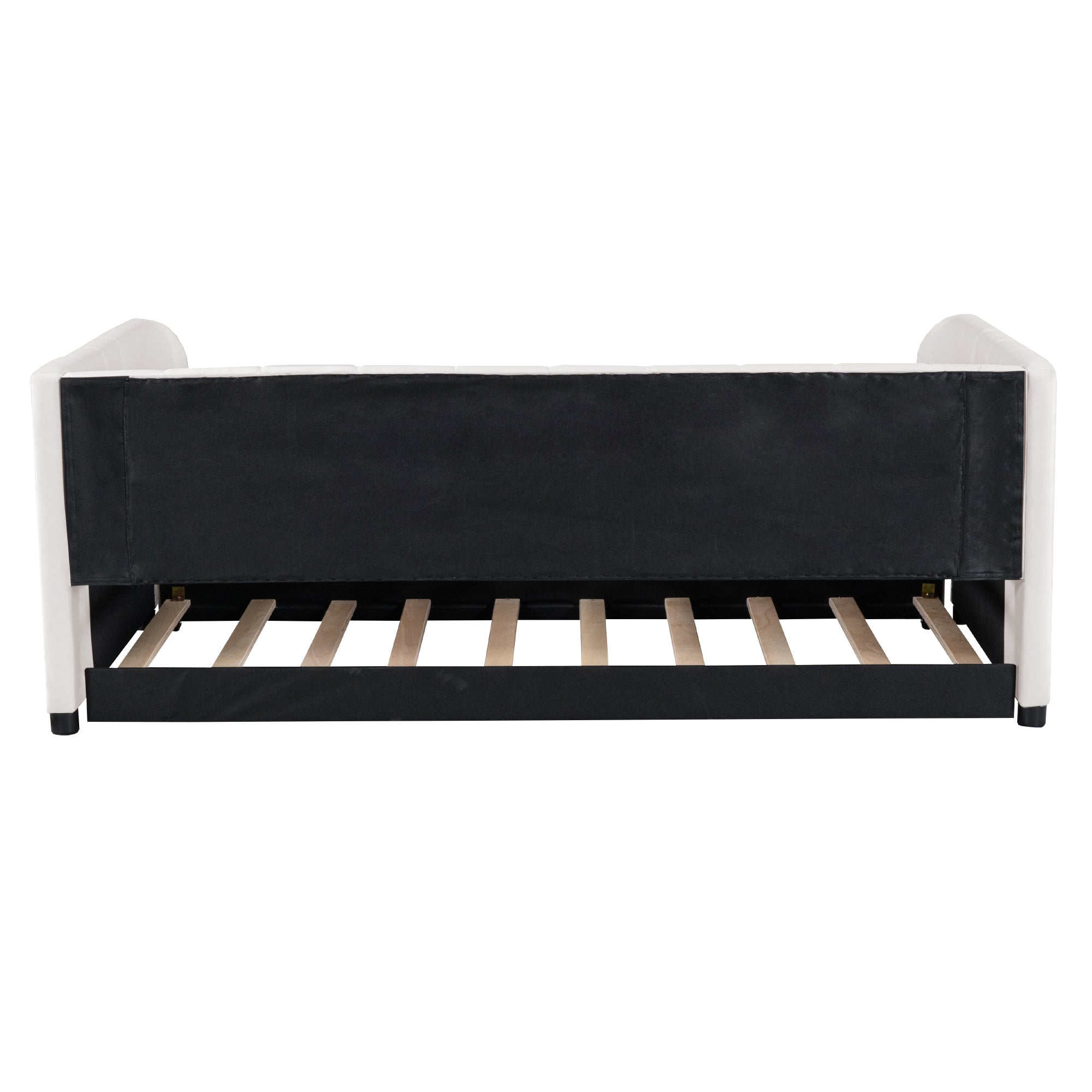 Twin Size Upholstered Daybed with Ergonomic Design Backrest and Trundle, Beige - Atlantic Fine Furniture Melbourne FL
